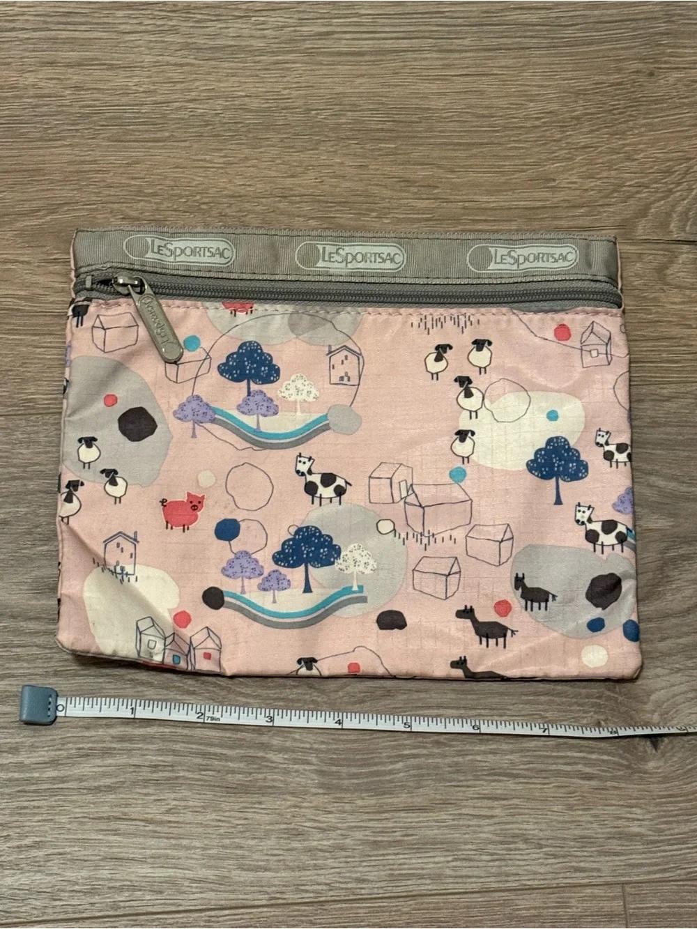 LeSportsac Pink Farm Animal Print Zipper Pouch Cosmetic Bag